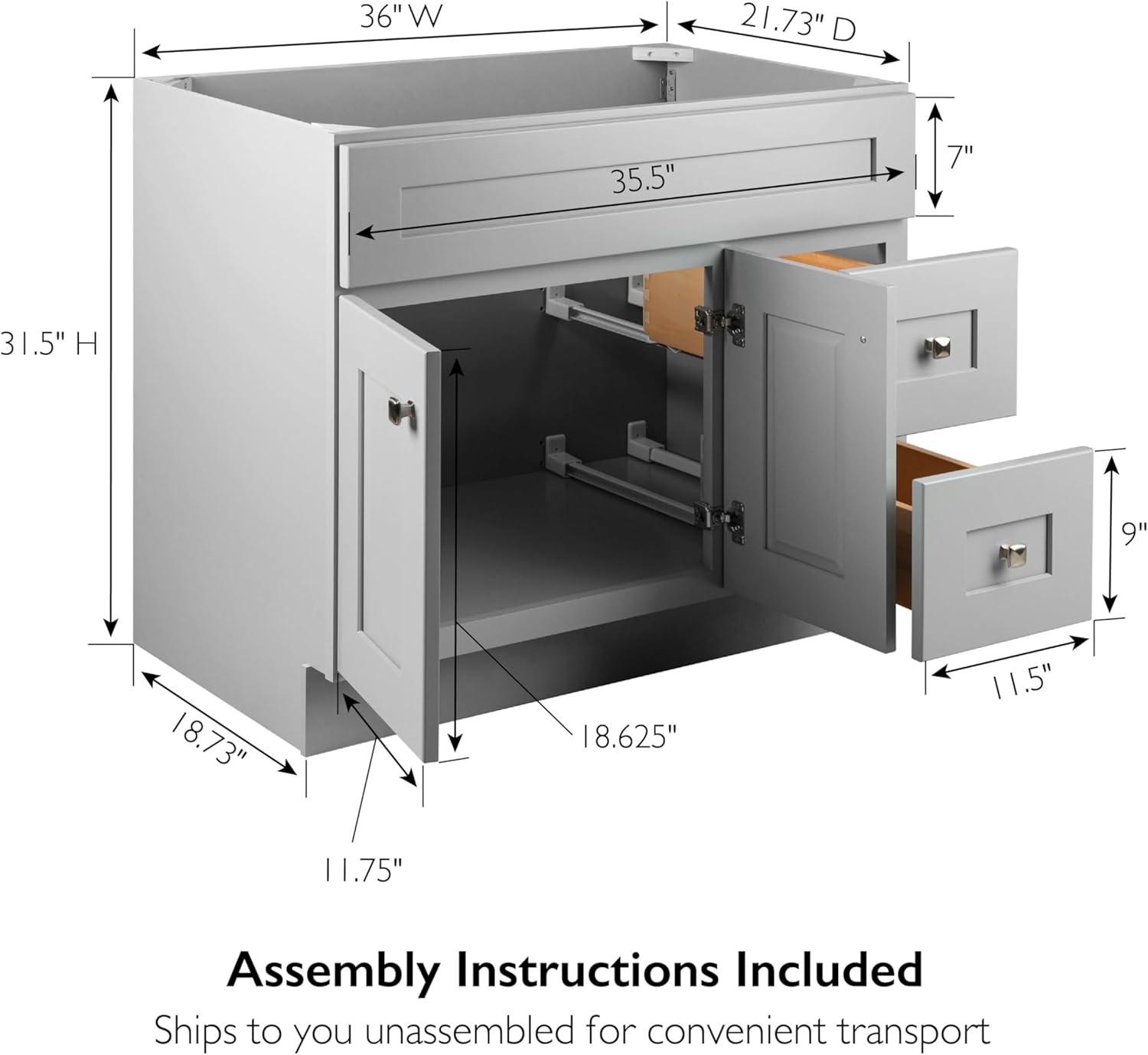 Brookings 36 Inch Bathroom Vanity, Solid Wood, Ready to Assemble