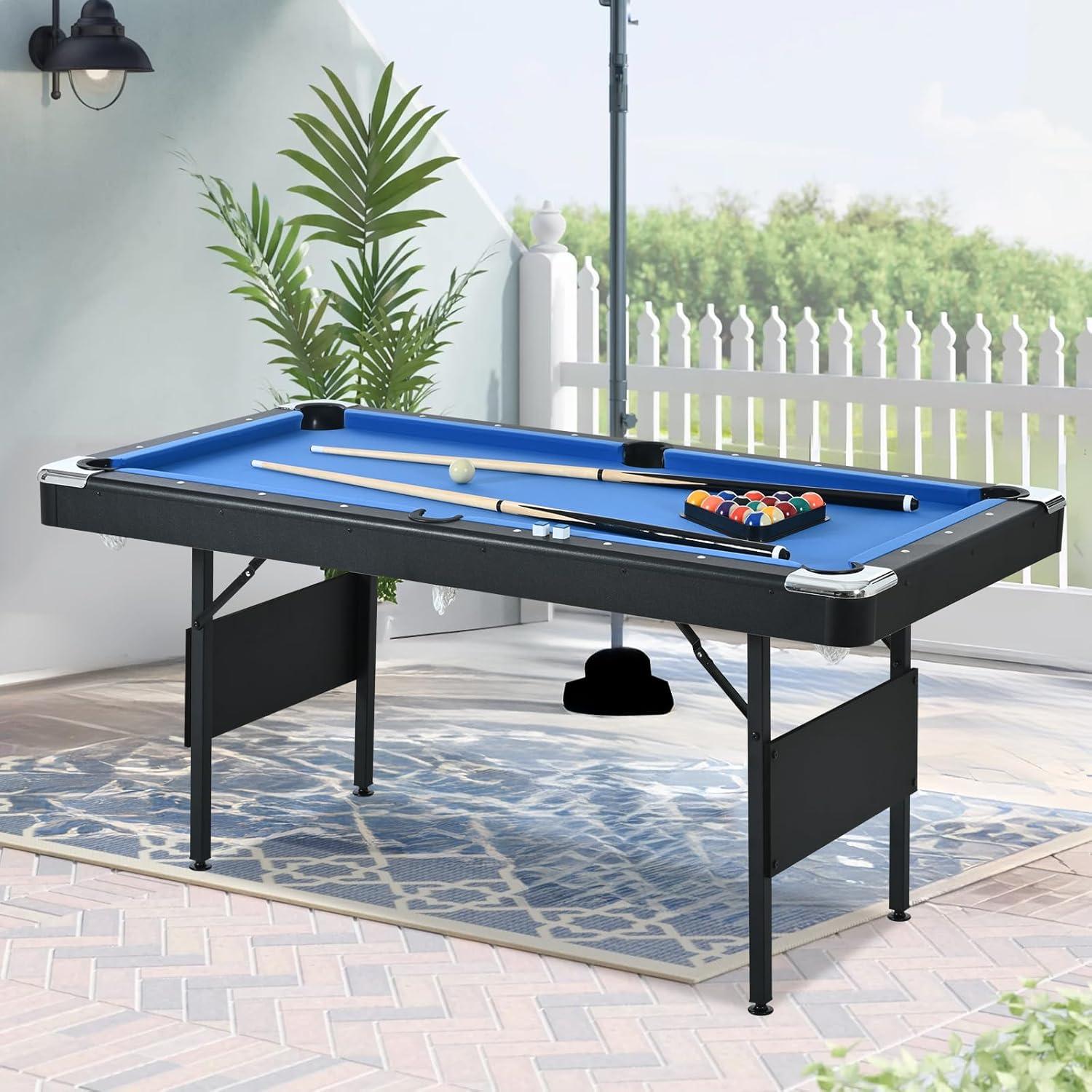 5.5ft Blue Folding Portable Pool Table with Accessories