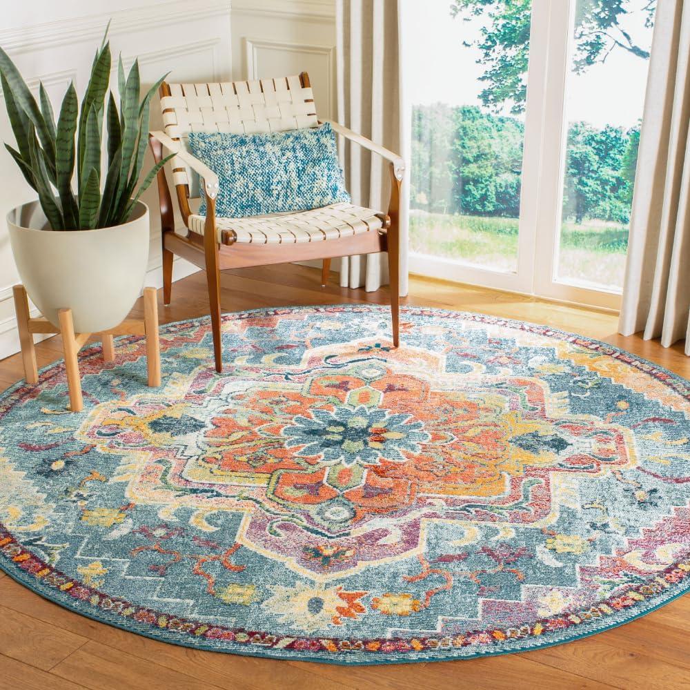 Safavieh  Crystal Floretta Vintage Boho Medallion Rug Teal/Orange 7' Round 6' Round, 8' Round Indoor Living Room, Bedroom, Dining Room Orange Round