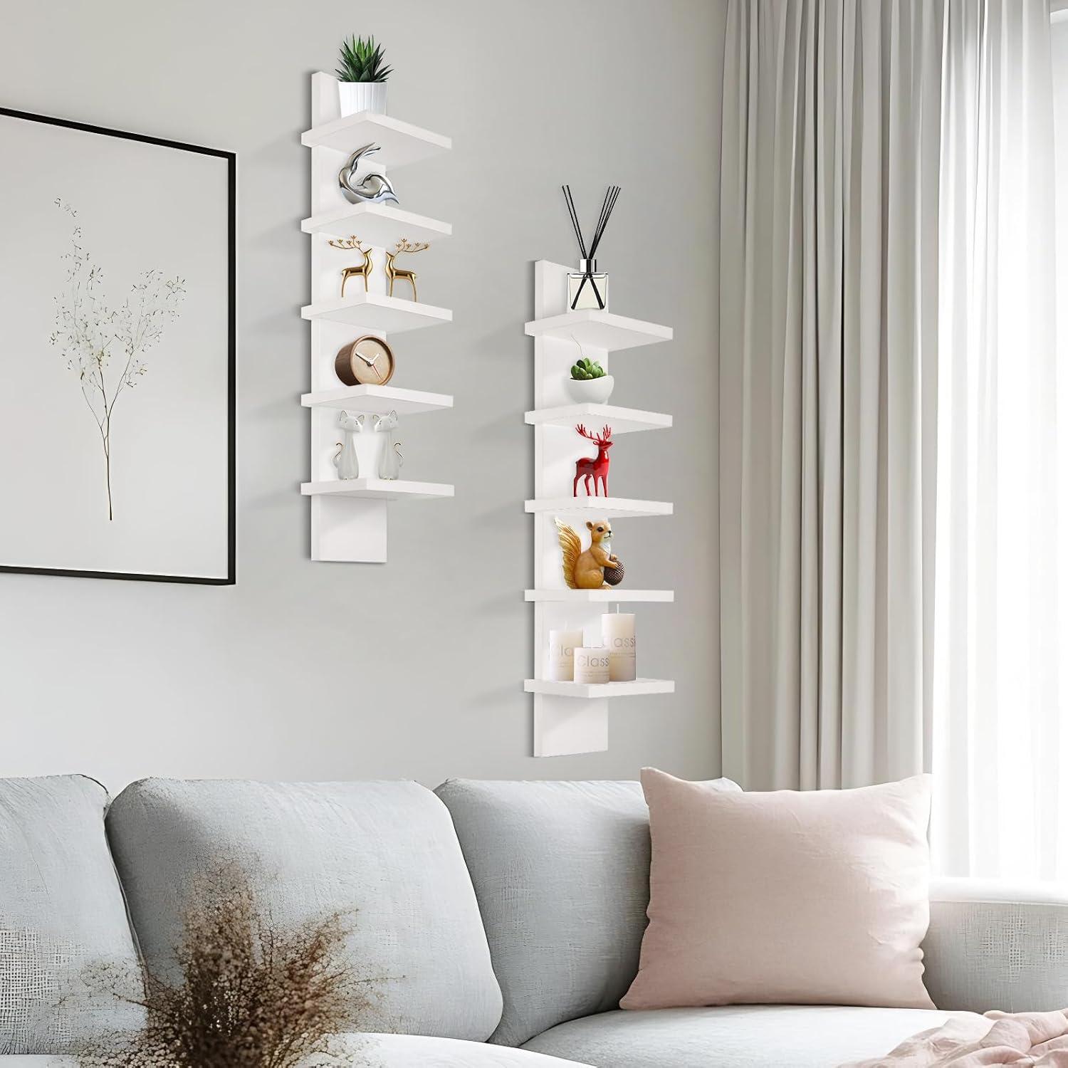 5 Tier Wall Shelf Unit, Brown Wall Shelf, Multifunctional Display Floating Shelf, Bedroom and Home Decor Organizer