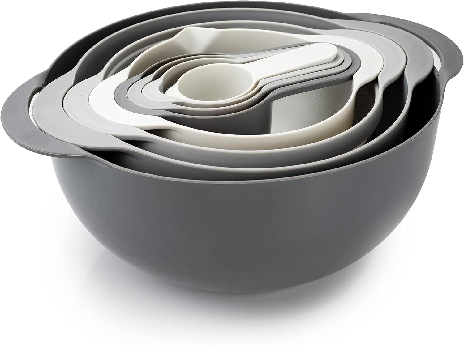 Gray 8-Piece Nesting Mixing Bowls with Measuring Cups Set