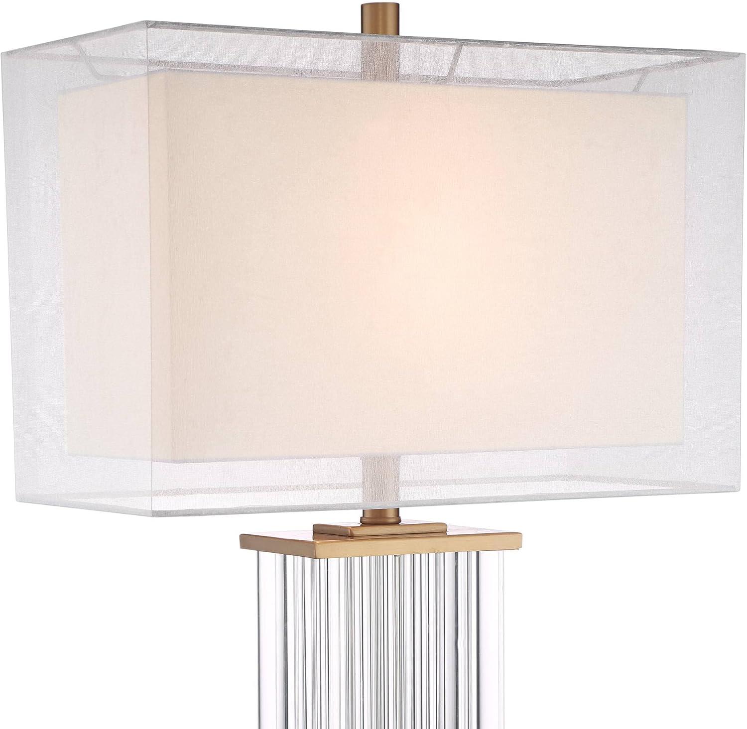 Vienna Full Spectrum Darcia Modern Luxury Table Lamp 29" Tall Clear Crystal Glass Column Double Rectangular Shade for Bedroom Living Room House Home