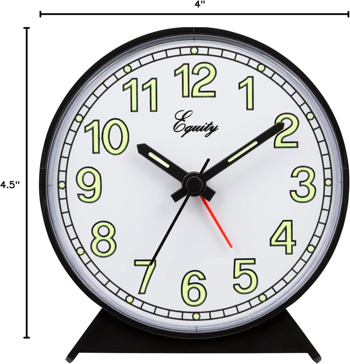 Equity Battery-Operated Black Tabletop Quartz Analog Alarm Clock, 14077