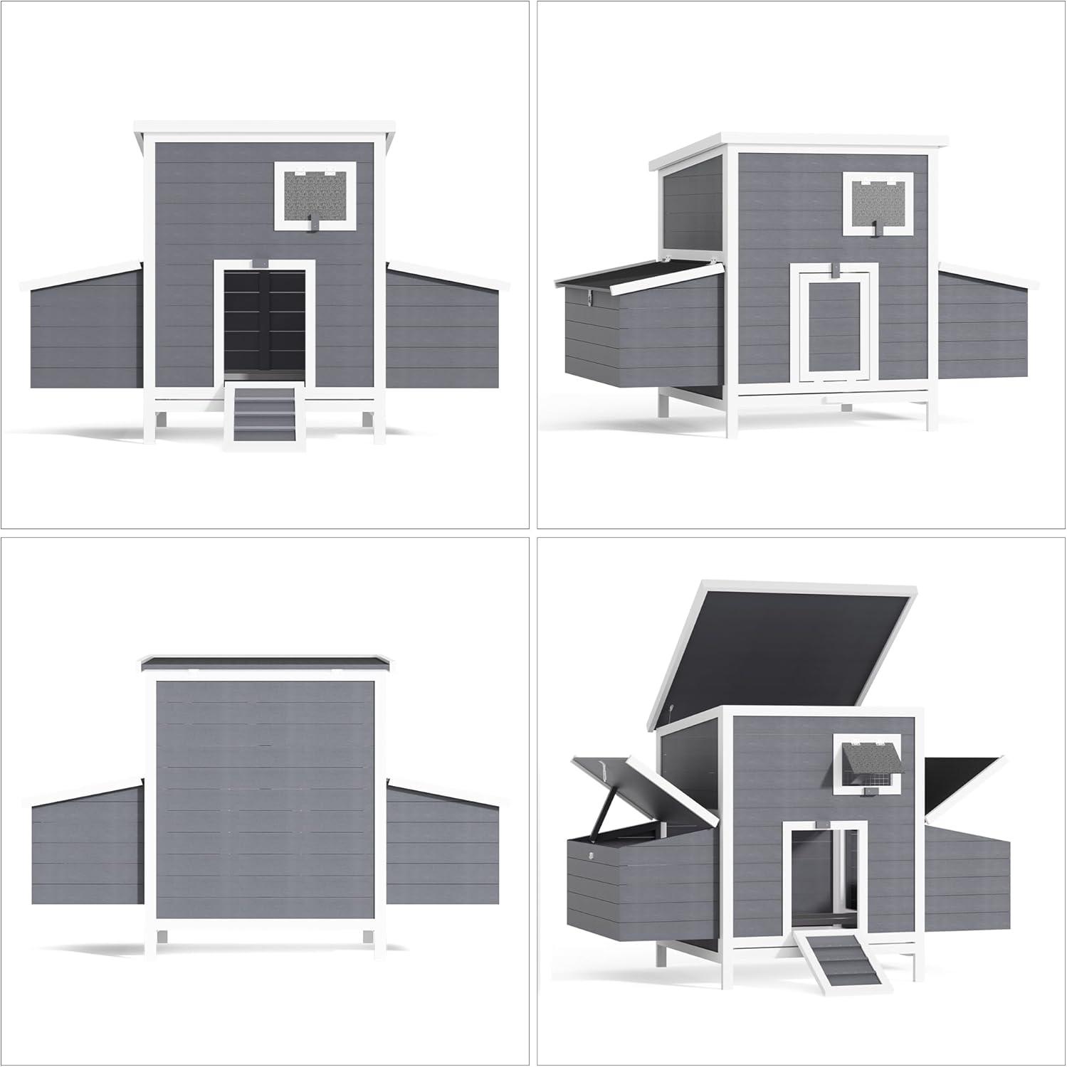 59" Large Chicken Coop for 4-6 Chickens, Wooden Hen House with Large Nesting Boxes, Outdoor Poultry Cage Rabbit Cage with Ramps & Ventilation Window, 59''L*33.5''W*38.6''H