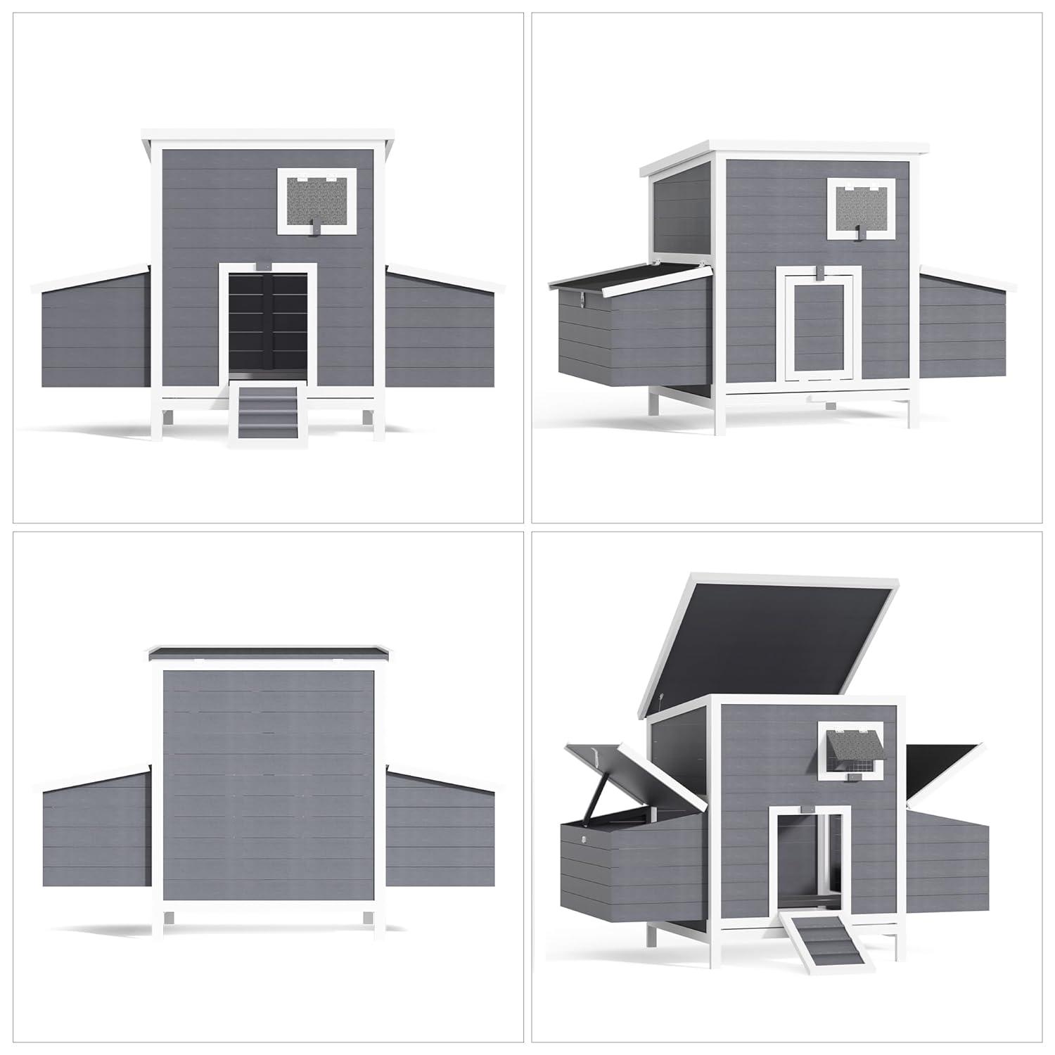 59" Large Chicken Coop for 4-6 Chickens, Wooden Hen House with Large Nesting Boxes, Outdoor Poultry Cage Rabbit Cage with Ramps & Ventilation Window, 59''L*33.5''W*38.6''H