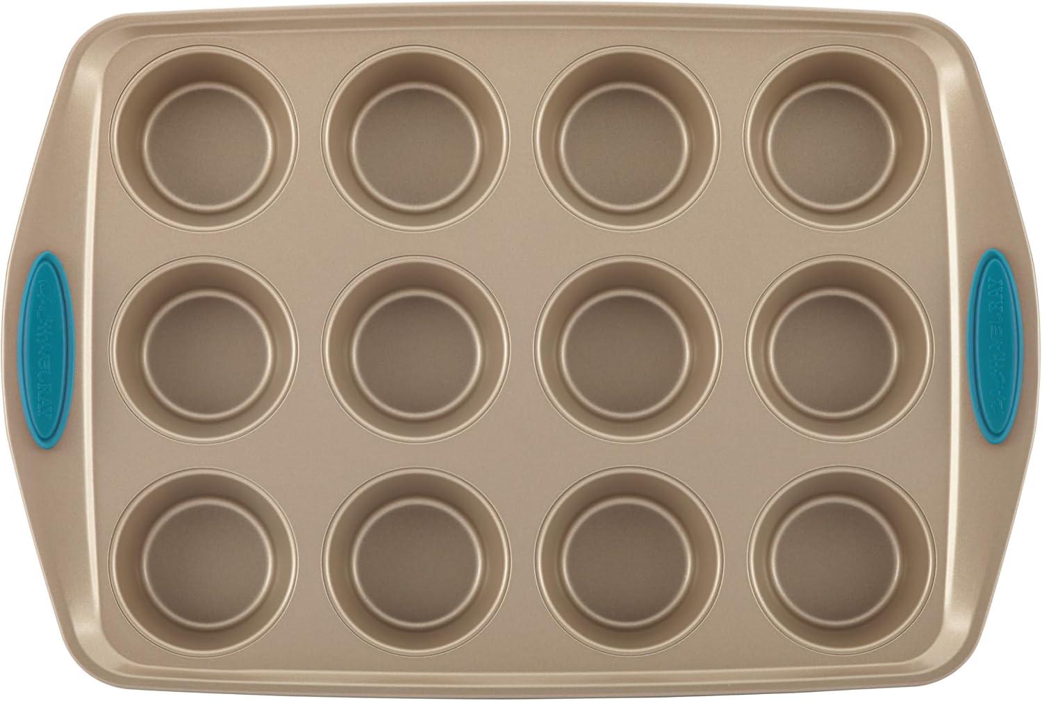 Latte Brown Nonstick 10-Piece Bakeware Set with Blue Grips