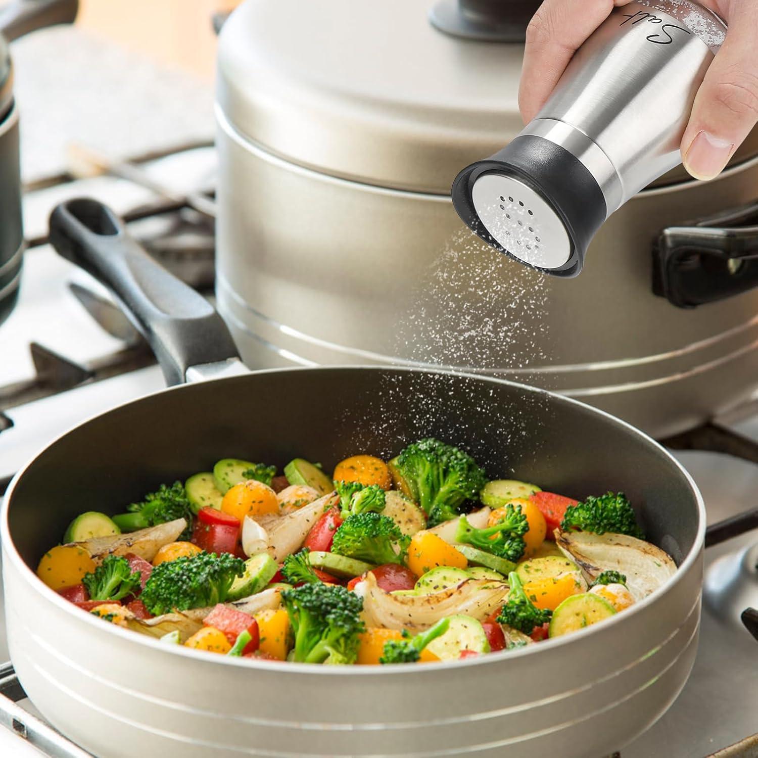 Juvale Stainless Steel Salt and Pepper Shakers Set with Glass Bottom, Perforated "S" and "P" Caps - Modern Kitchen Decor (4oz)