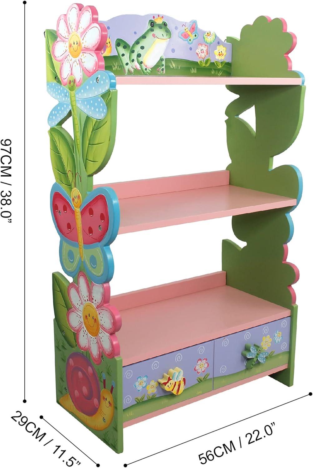 Magic Garden Kids' Multicolor Wooden Bookshelf with Storage Drawers