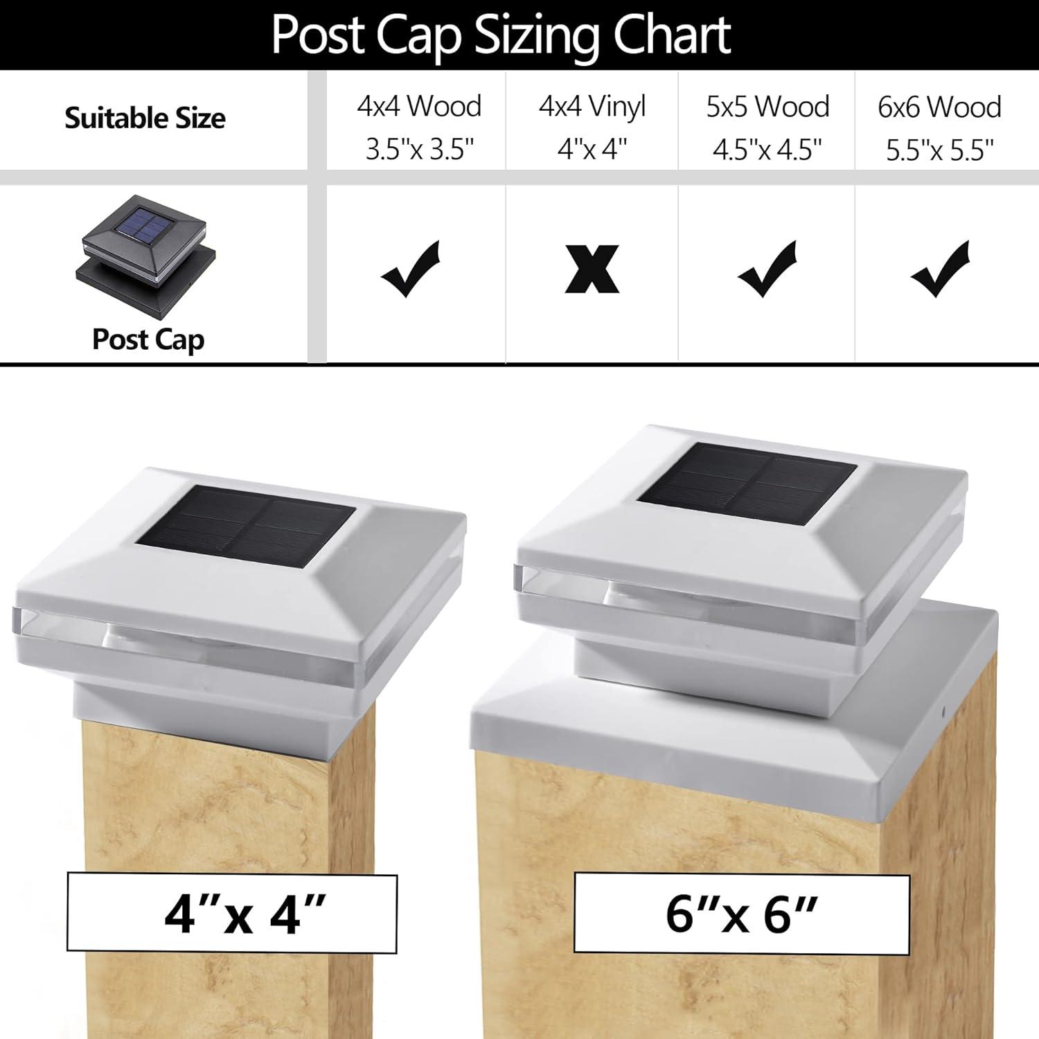 Dynaming 6 Pack Solar Post Cap Lights, Outdoor Decorative Post Solar Lights White Shell Caps Fit 4x4 5x5 6x6 Vinyl/Wooden Posts, Brightness Warm White LED Lighting for Garden Fence Deck Patio