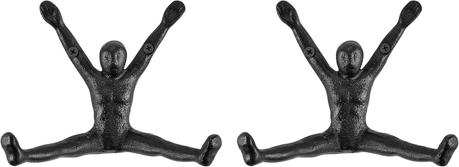 Danya B Athlete Sculpture Cast Iron Wall Mount Double Hook (Set of 2) - Black