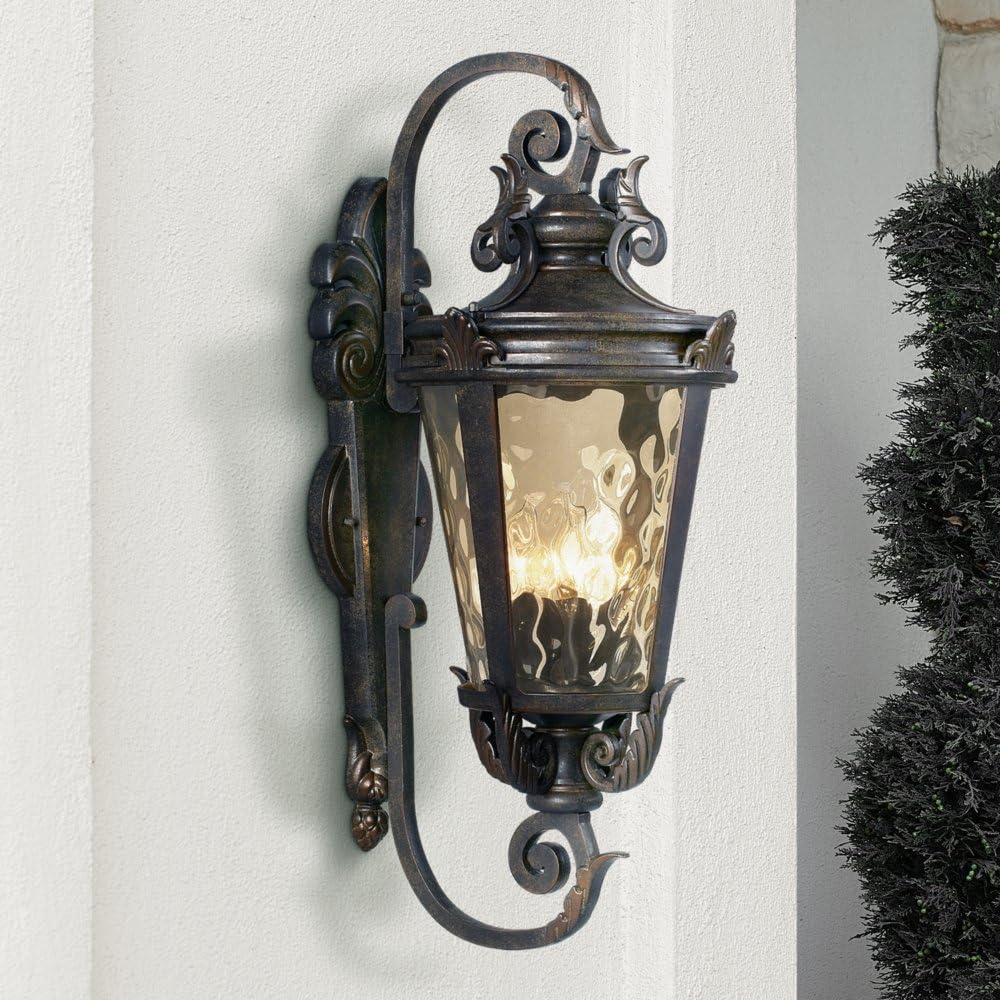 John Timberland Casa Marseille Vintage Rustic Outdoor Wall Light Fixture Bronze Scroll 27 1/2" Hammered Glass for Post Exterior Barn Deck House Porch