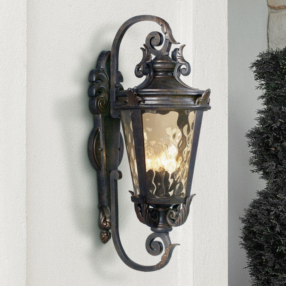 John Timberland Casa Marseille Vintage Rustic Outdoor Wall Light Fixture Bronze Scroll 27 1/2" Hammered Glass for Post Exterior Barn Deck House Porch