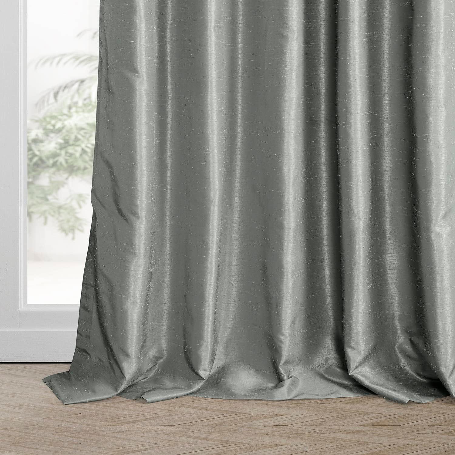 Silver Faux Silk Blackout Pleated Curtain Panel, 50" x 108"