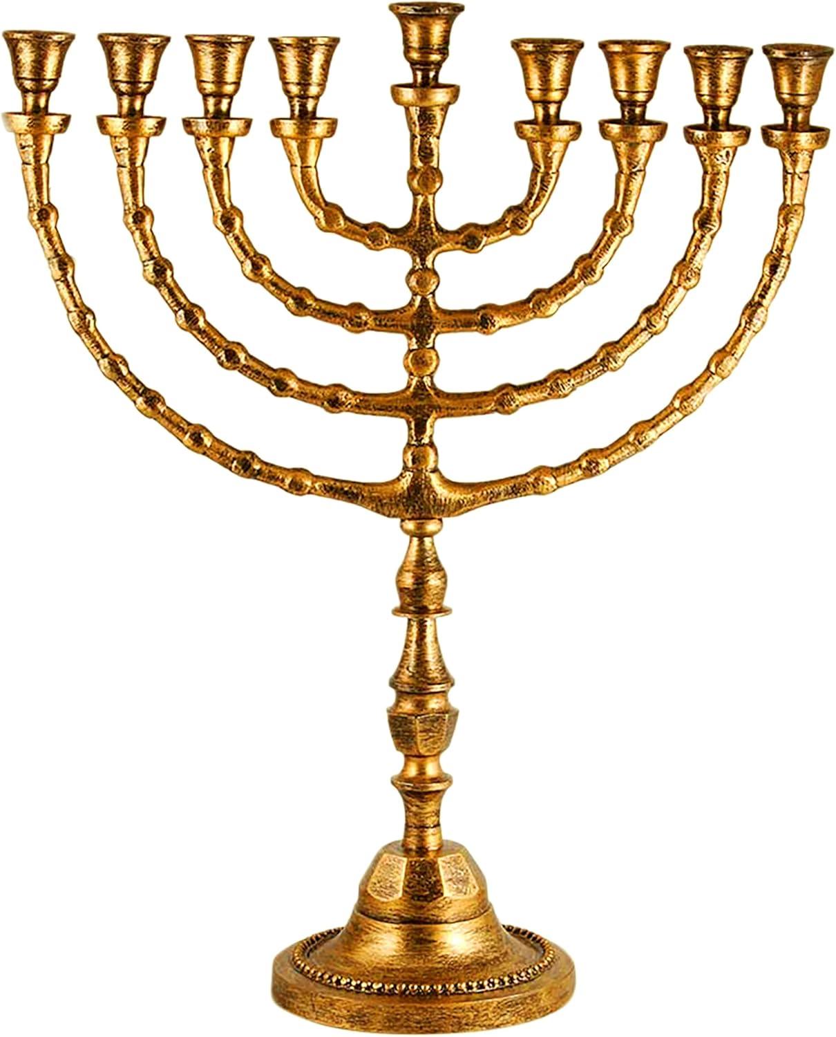 Zion Judaica Extra Large Traditional Chanukah Menorah use with Thick Shabbat Candles or Oil Cups Antique Gold Hanukkah Minorah for Shul, Synagogue, Temple 21" Tall Large Candle Chanukiah