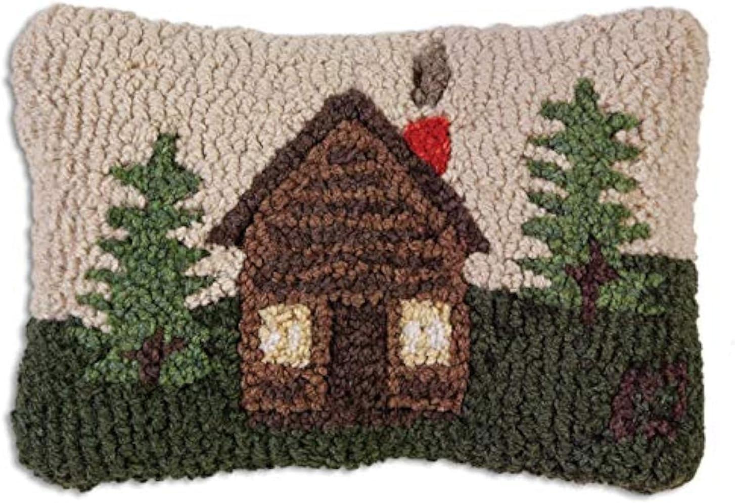 Chandler 4 Corners Artist-Designed Rocky Hill Cabin Hand-Hooked Wool Decorative Throw Pillow (8” x 12”) Lake & Lodge Pillow for Couches & Beds - Easy Care & Low Maintenance Lake House Cabin Pillow