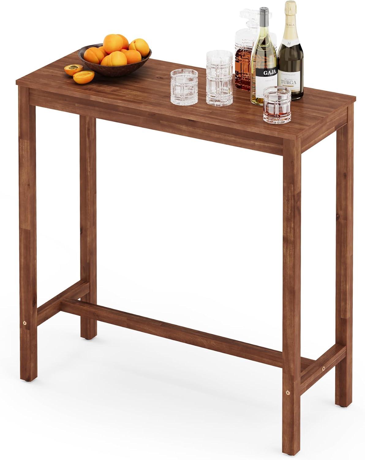 38" Teak Brown Acacia Wood Counter Height Bar Table