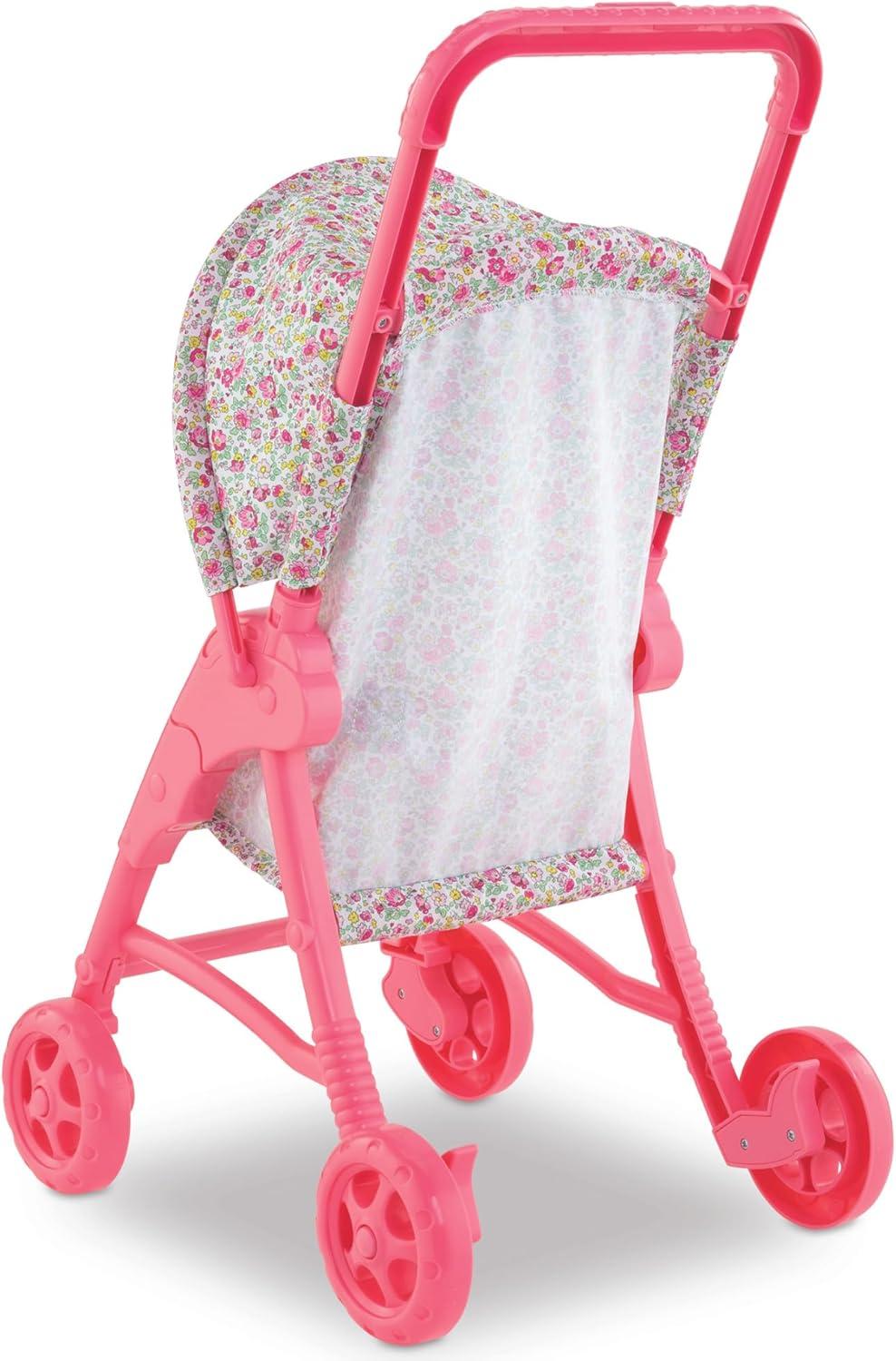 Corolle Baby Doll Stroller with Folding Canopy - Mon Premier Poupon Accessory Fits 12" Dolls, Pink/Floral Pattern, for Kids Ages 18 Months and up