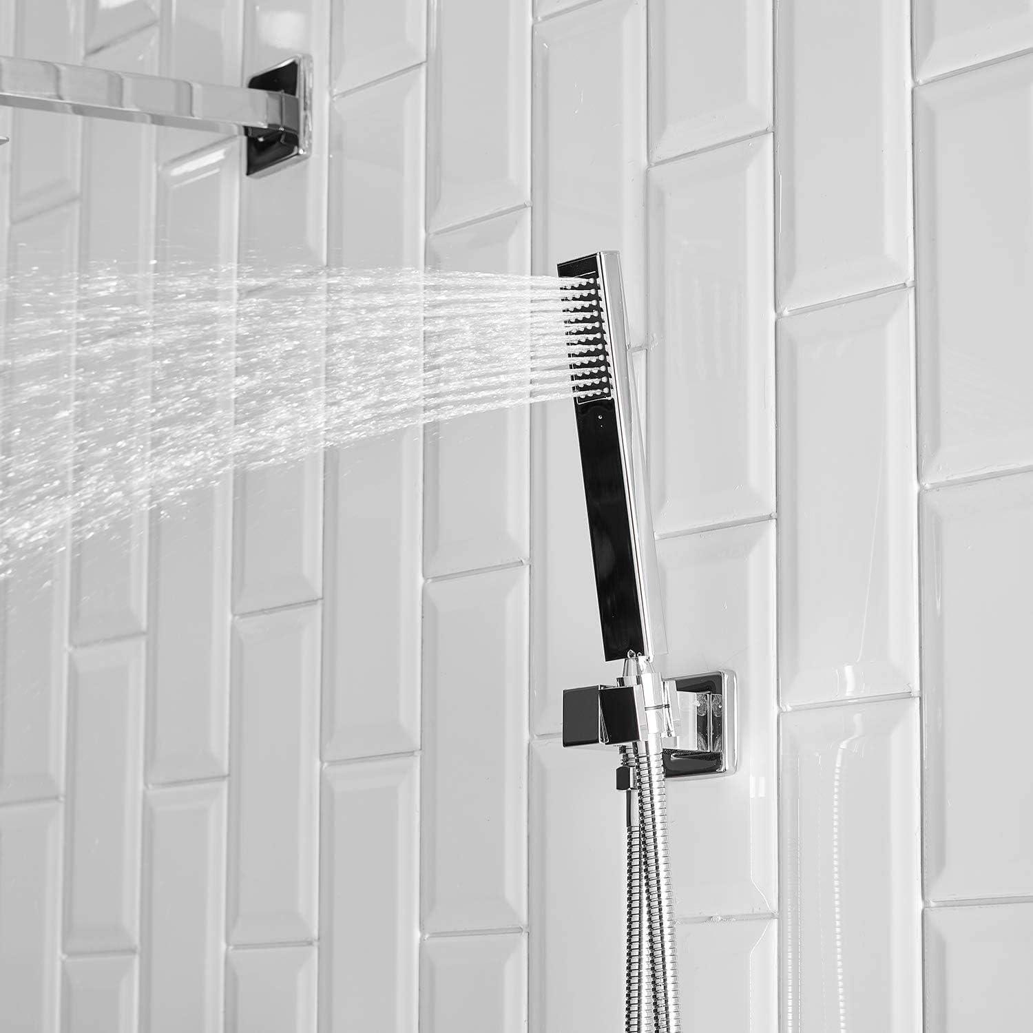 10-Inch Polished Chrome Square Rain Shower System with Handheld