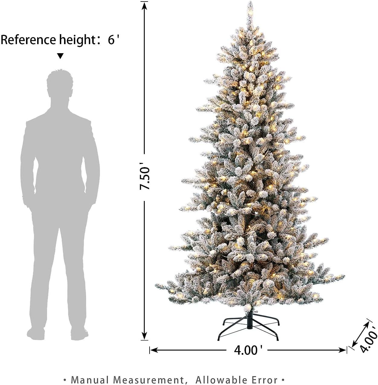 Glitz Design Glitzhome 7.5ft Pre-Lit Snow Flocked Fir Christmas Tree with 400 Warm White Lights