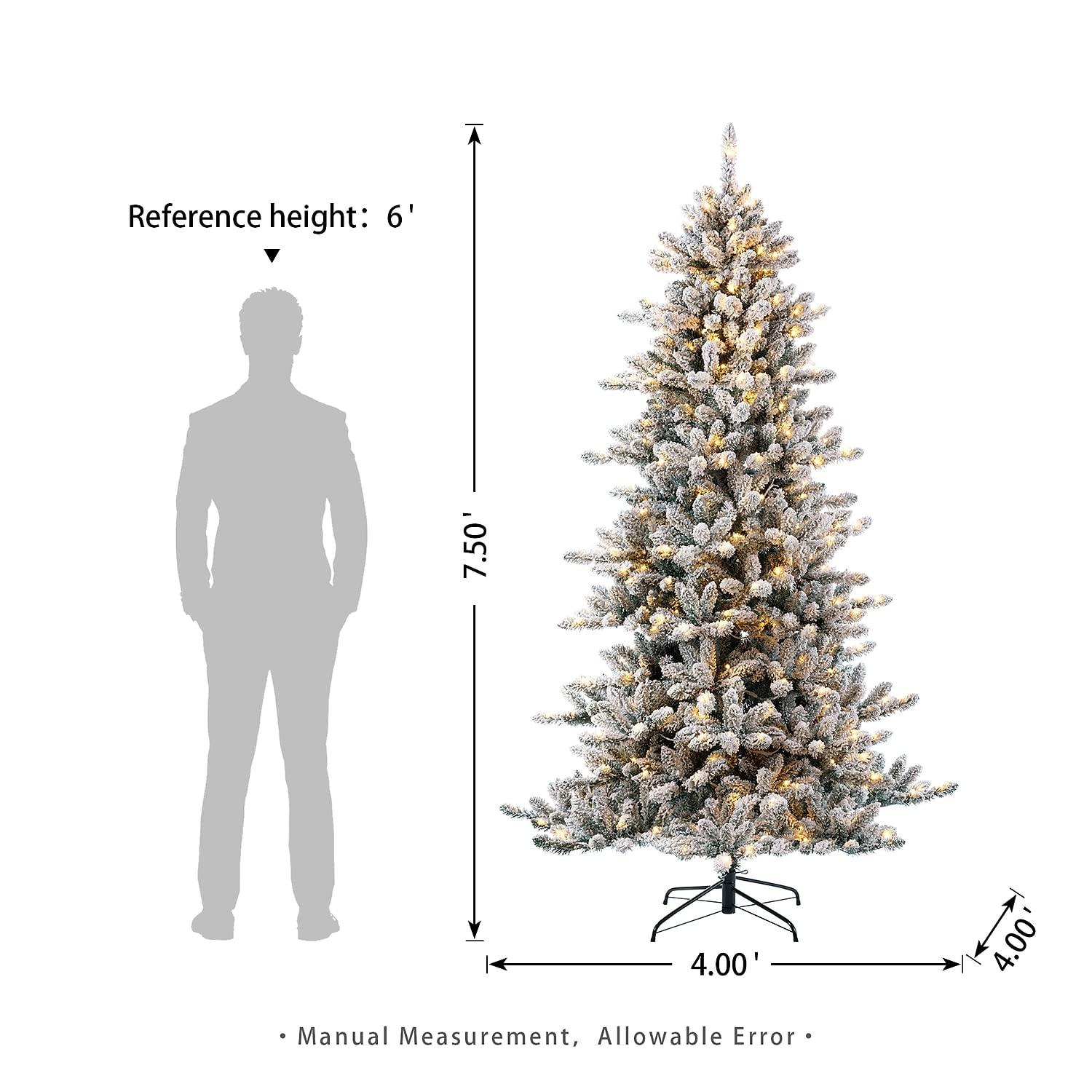 Glitz Design Glitzhome 7.5ft Pre-Lit Snow Flocked Fir Christmas Tree with 400 Warm White Lights