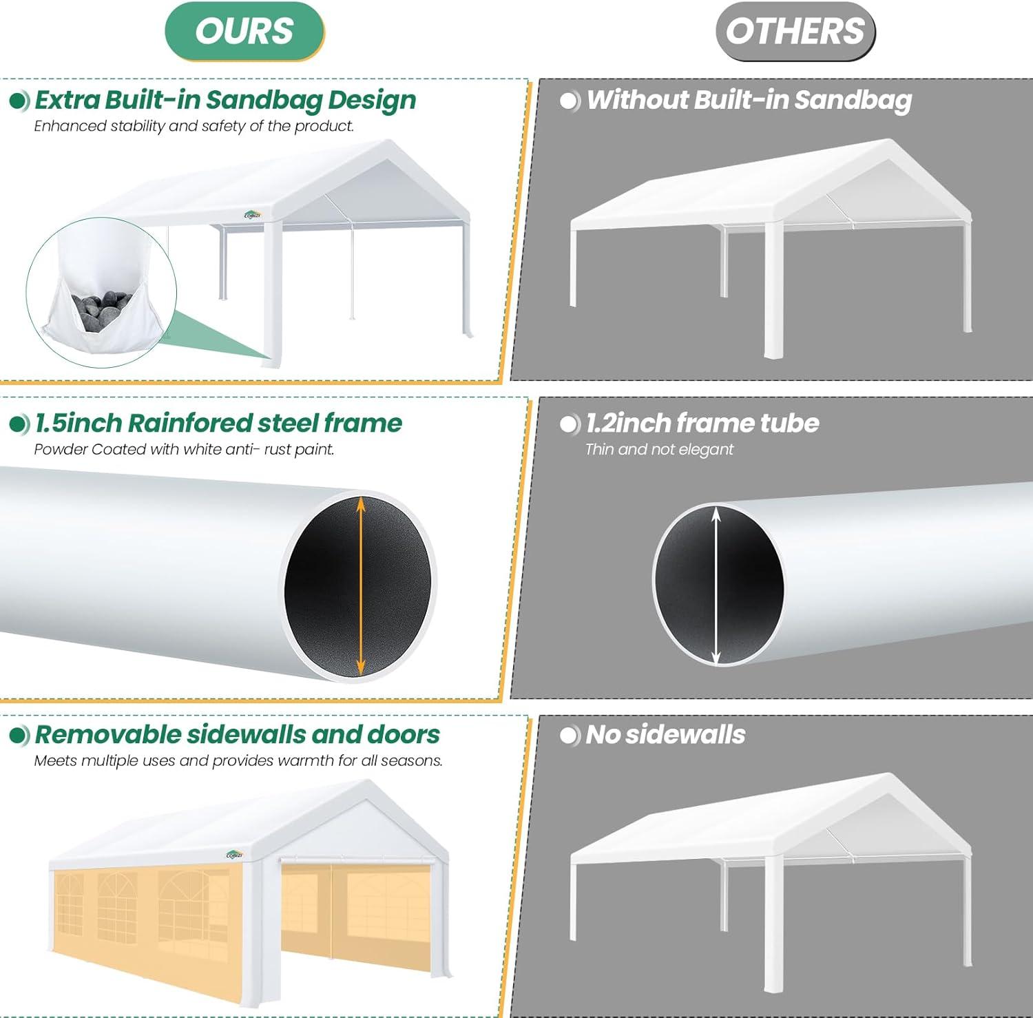 HOTEEL 10x20 Party Tent Heavy Duty with Removable Sidewalls & 4 Built-in Sandbags, Commercial Wedding Large Tent, UV 50+, Waterproof, White