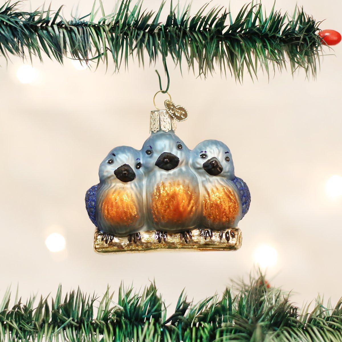 Feathered Friends Blue and Orange Glass Christmas Ornament