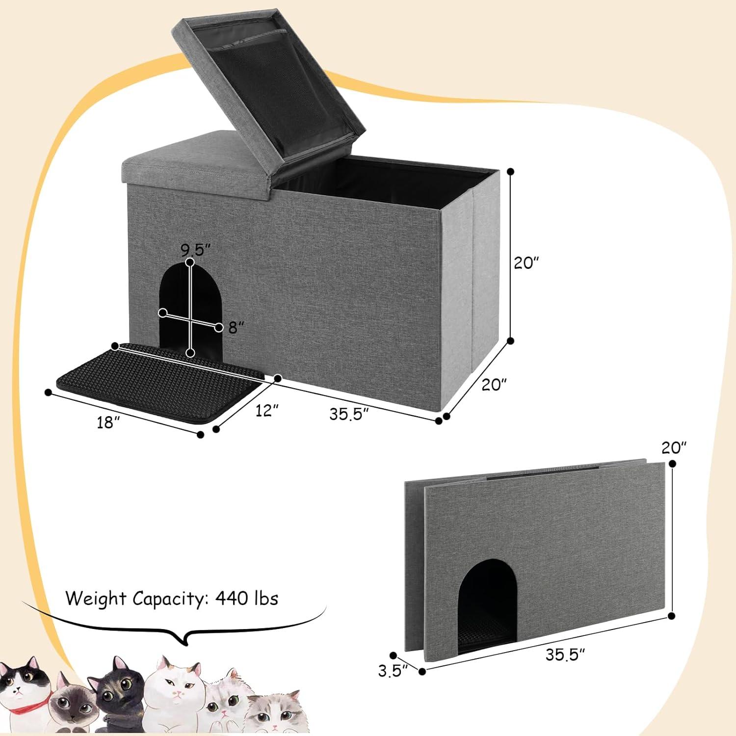 Cat Litter Box Enclosure Hidden Furniture with Urine Proof Litter Mat-Gray, Cat Litter Box Enclosure , Hidden Cat Washroom Furniture, Pet Crate for Living Room, Bedroom, Balcony