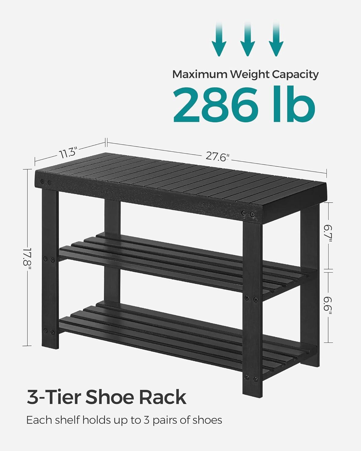 SONGMICS Bamboo Shoe Rack Bench, 3-Tier Shoe Storage Organizer  Shelf  Holder Home Entryway Hallway