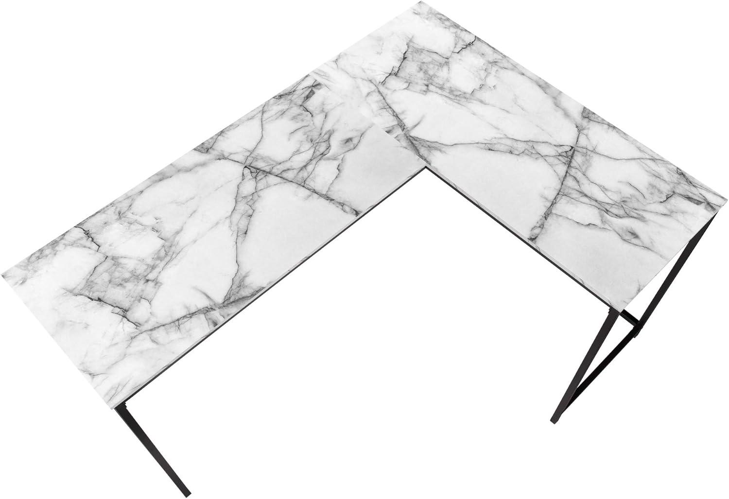 Monarch Specialties Computer Desk Home Office Corner 58InchL L Shape Work Laptop Metal Laminate White Marble Look Black Contemporary Modern