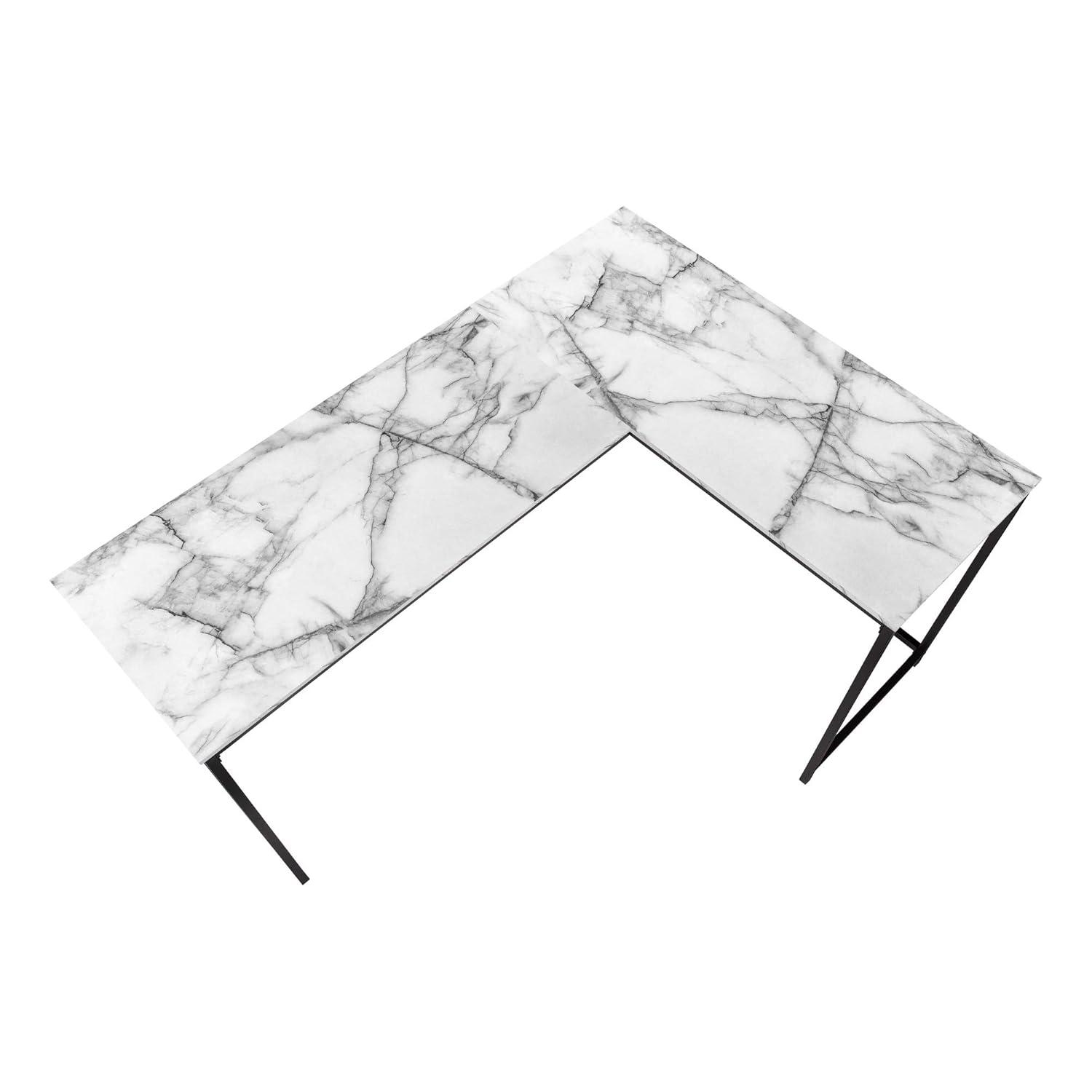 Monarch Specialties Computer Desk Home Office Corner 58InchL L Shape Work Laptop Metal Laminate White Marble Look Black Contemporary Modern