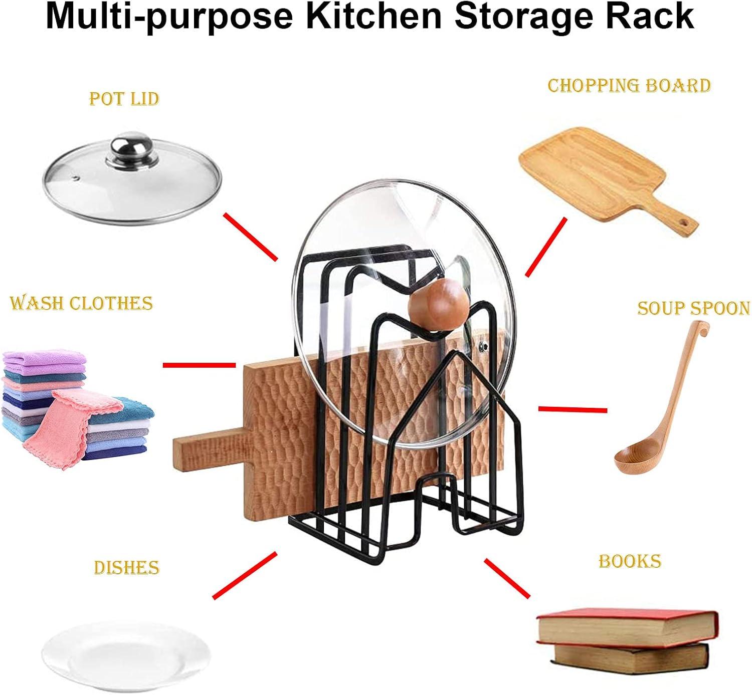 Poaug Rack Clearance Kitchen Chopping Board Cutlery Storage Rack Pot Cover Bracket Cookware Box on Sale Kitchen Black
