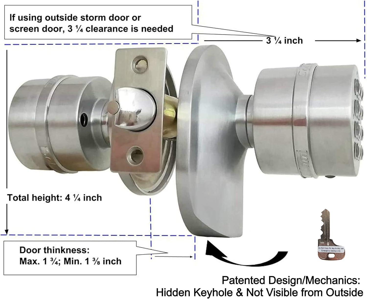 SoHoMiLL® Electronic Keypad Door Knob SoHo Mill® and Lock Set with Backup Mechanical Key (Spring Latch Lock; Not Deadbolt; Not Phone Connected), Single Front keypad YL 99 Upgraded Model-B