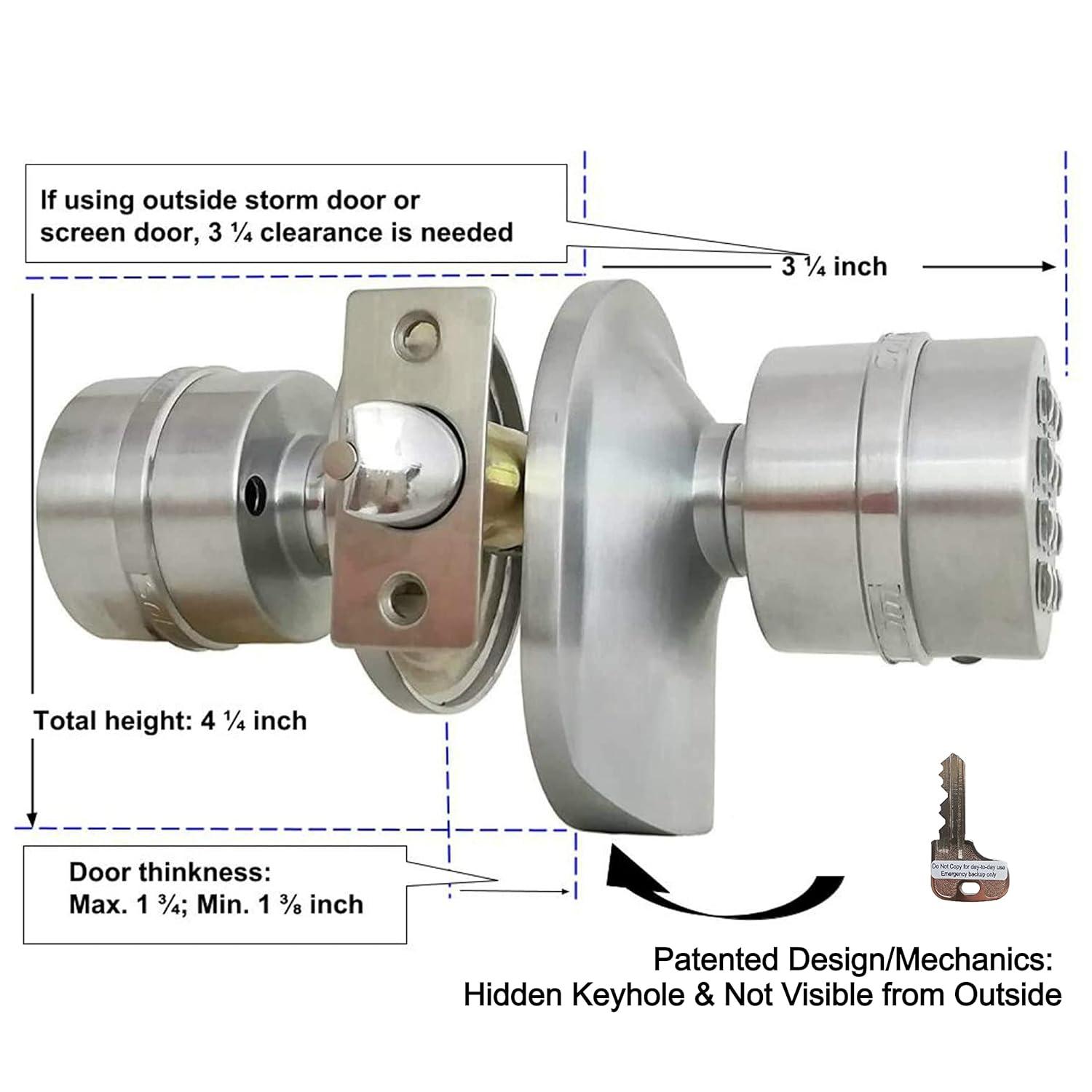 SoHoMiLL® Electronic Keypad Door Knob SoHo Mill® and Lock Set with Backup Mechanical Key (Spring Latch Lock; Not Deadbolt; Not Phone Connected), Single Front keypad YL 99 Upgraded Model-B