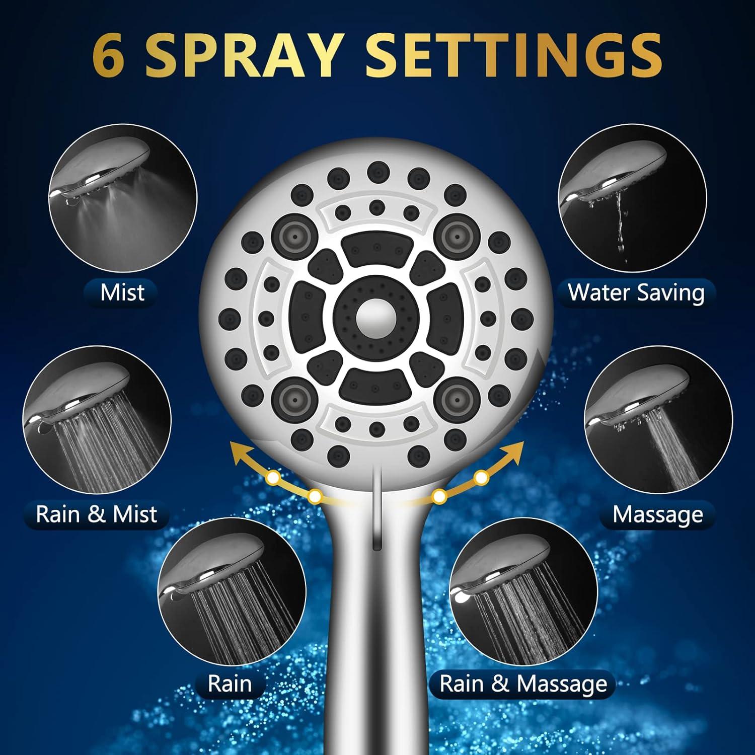 Chrome High Pressure Handheld Showerhead with 6 Spray Modes