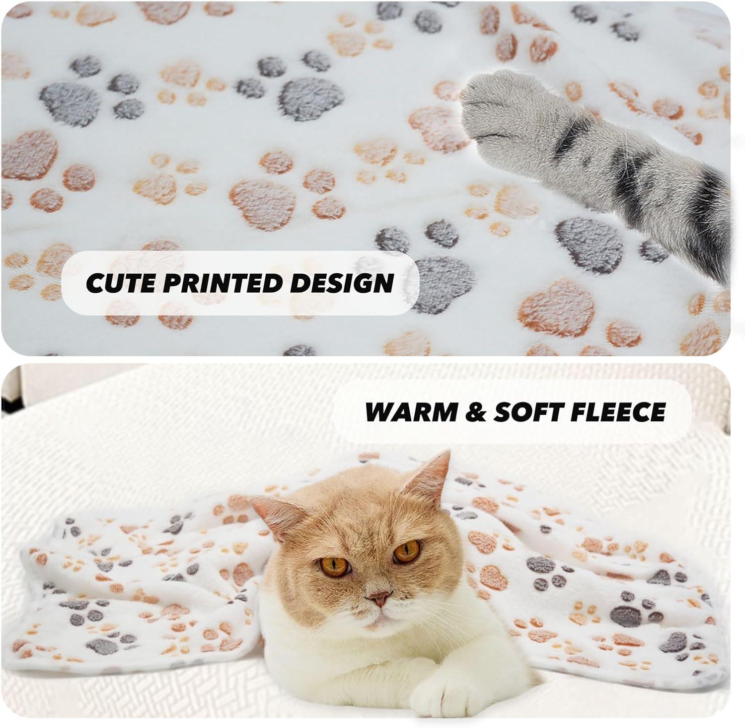 1 Pack 3 Puppy Dog Blankets Super Soft Warm Sleep Mat Fluffy Premium Fleece Pet Blanket Flannel Throw for Dog Puppy Cat - White Paw Print Medium(29"x20")