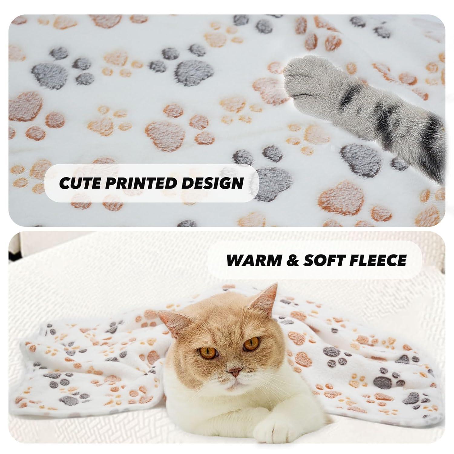 1 Pack 3 Puppy Dog Blankets Super Soft Warm Sleep Mat Fluffy Premium Fleece Pet Blanket Flannel Throw for Dog Puppy Cat - White Paw Print Medium(29"x20")