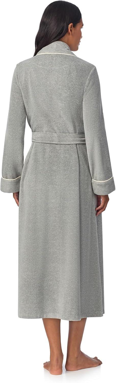 Grey Heather Shawl Collar Fleece Robe with Pockets