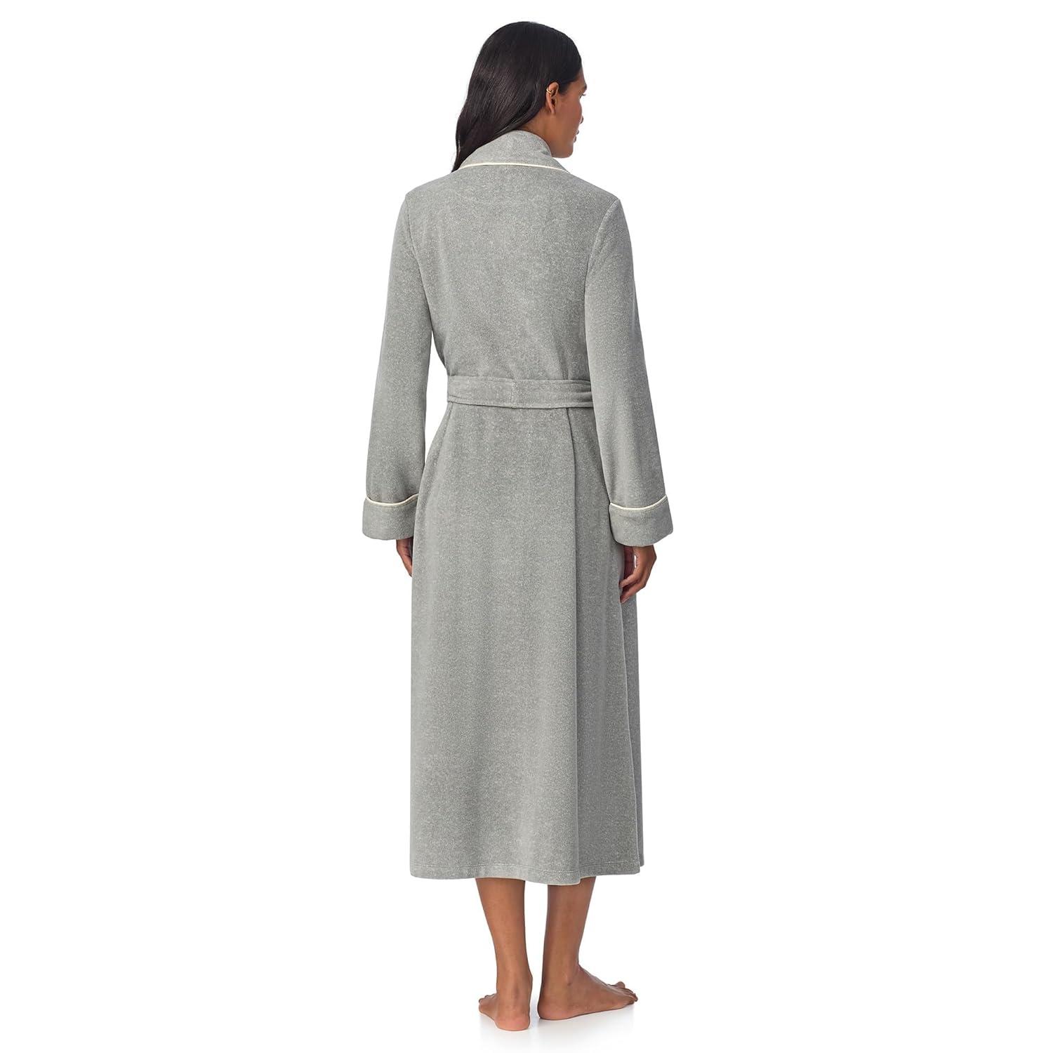 Grey Heather Shawl Collar Fleece Robe with Pockets