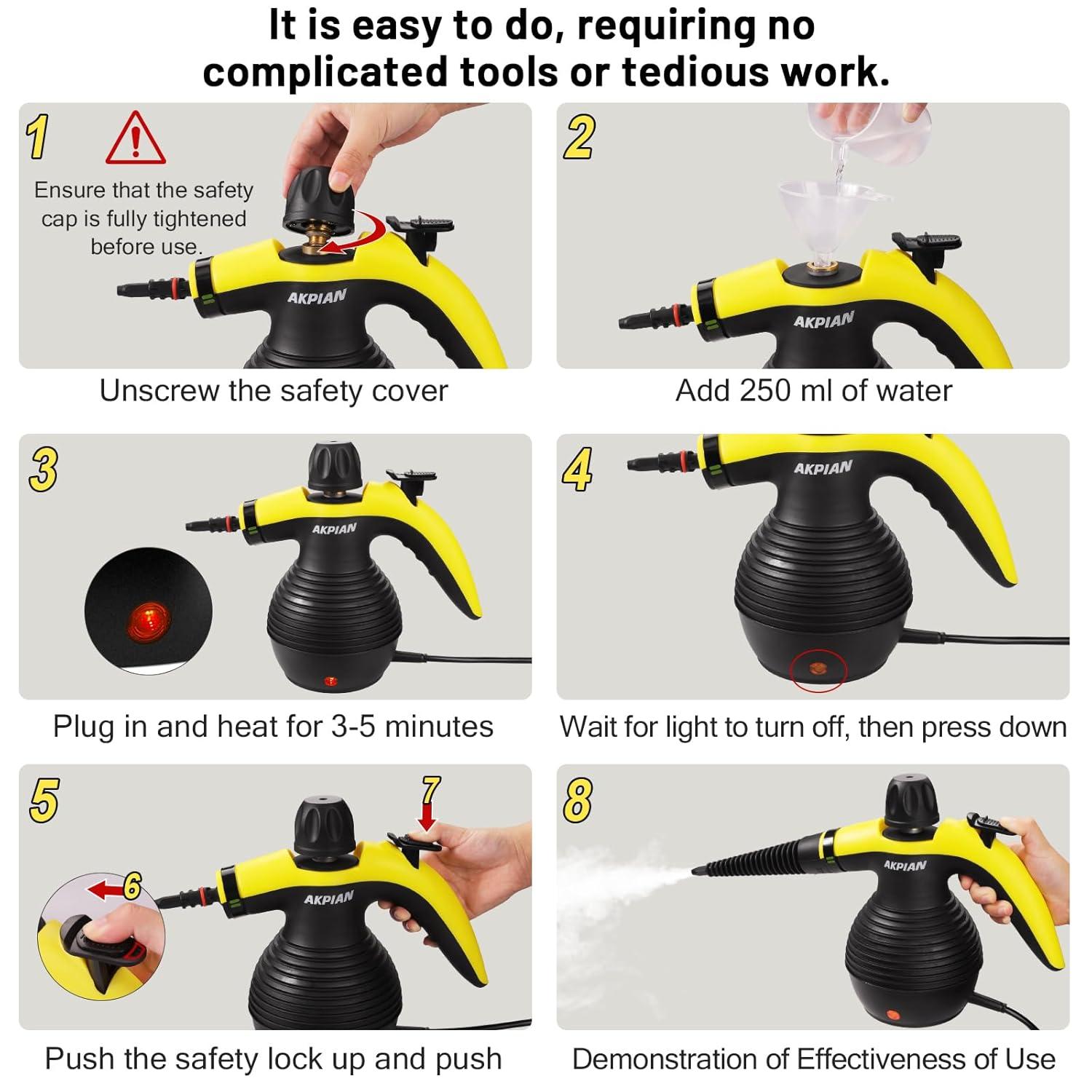 Handheld Steam Cleaner, Steamer for Cleaning, Multipurpose Portable Steam Cleaners for Home Use with Safety Lock and 10 Accessory Kit to Remove Grime, Grease, and More, Save Time and Effort