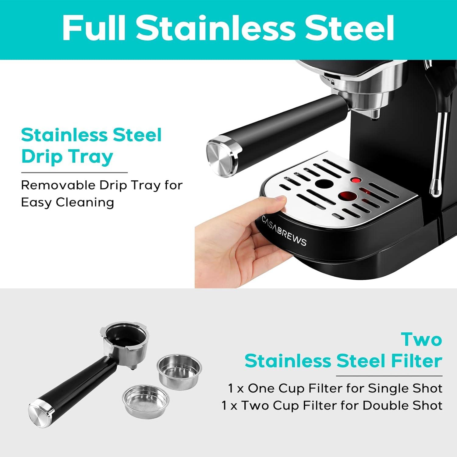 CASABREWS CASABREWS CM5418 20 Bar Espresso Machine Coffee Maker W/ Powerful Steam Wand Stainless Steel