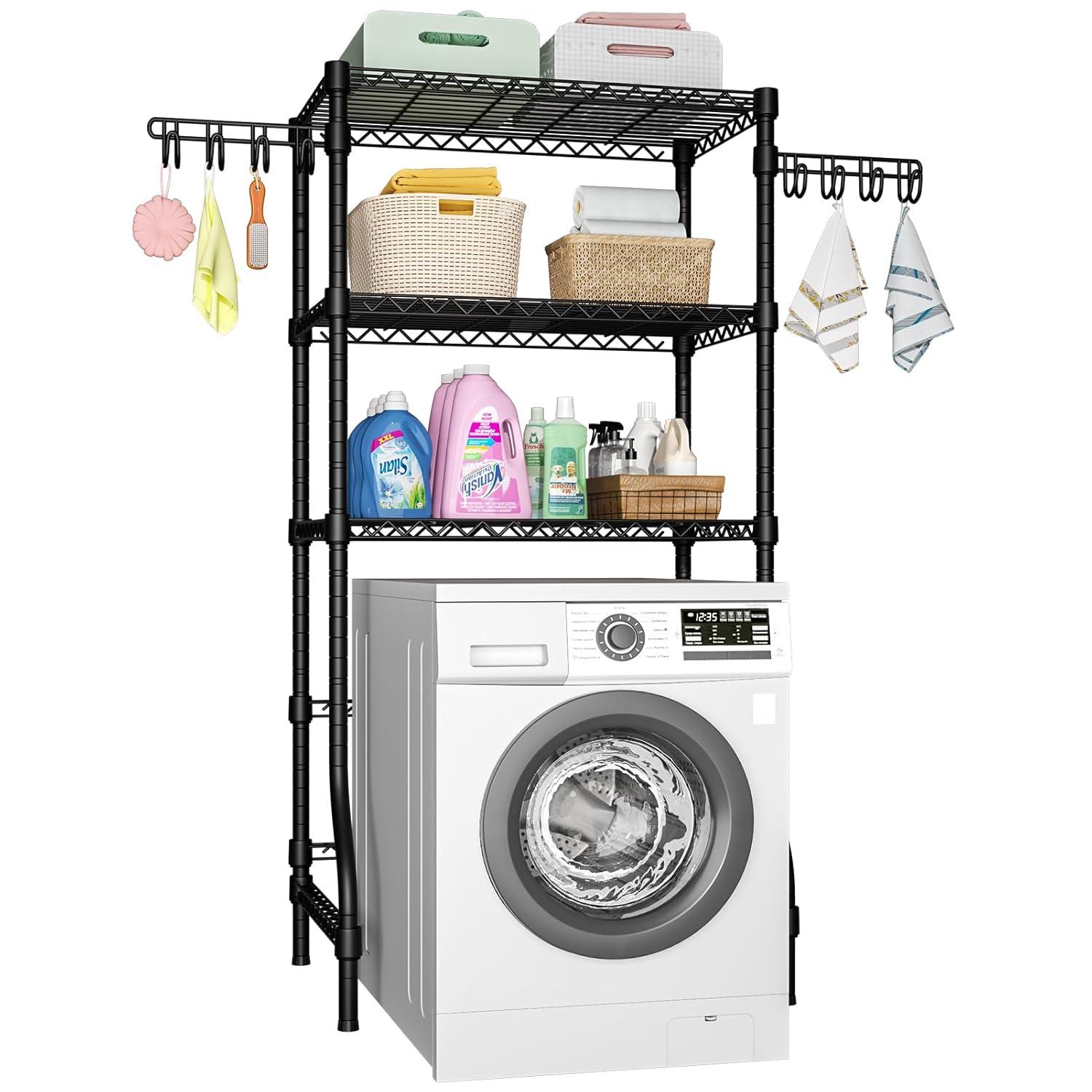 Organizador de Almacenamiento para Cuarto de Lavado U8, Estantes de Almacenamiento para Lavadora y Secadora para Organización de Lavandería, 35" de Ancho x 13.4" de Profundidad x 76.2" de Alto, Adecuado para Lavadora con un Ancho de 32.6", Capacidad para 304 lb, Negro