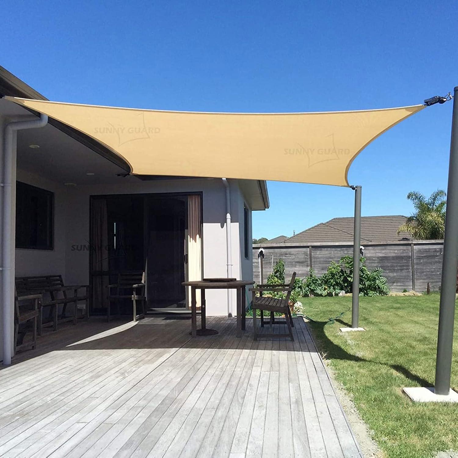 SUNNY GUARD Sun Shade Sail 6.5/8/10/12/13FT Rectangle UV Block Sunshade Canopy for Outdoor, 10'x13' Sand