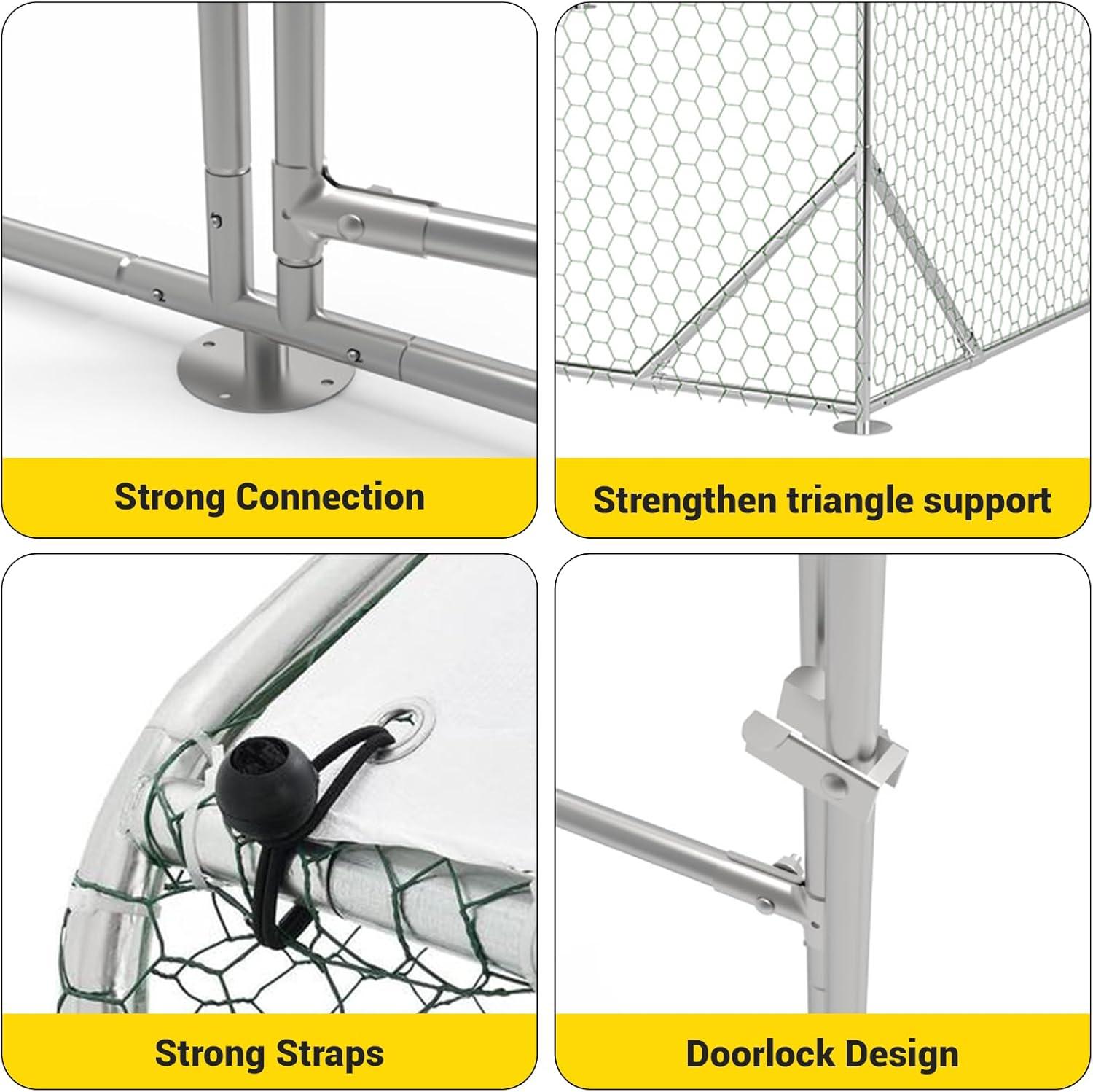 TROPOW Large Metal Chicken Coop, Walk in Chicken Runs with Cover for Yard, Large Chicken Coop with Double Door, Metal Chicken Pens for Outdoor Farm Yard (19.7'L x 9.8'W x 6.6'H)