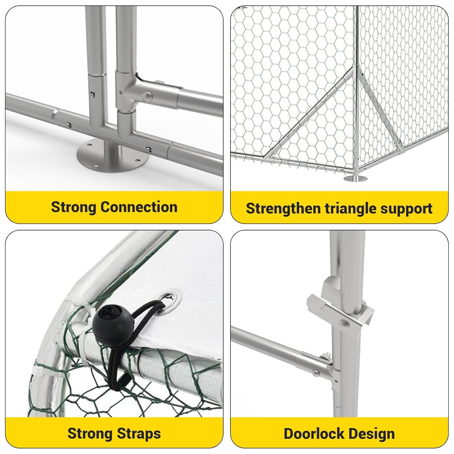 TROPOW Large Metal Chicken Coop, Walk in Chicken Runs with Cover for Yard, Large Chicken Coop with Double Door, Metal Chicken Pens for Outdoor Farm Yard (19.7'L x 9.8'W x 6.6'H)