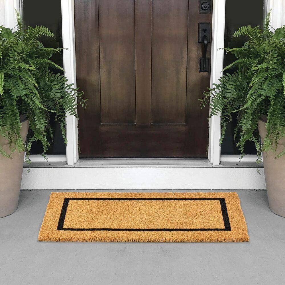 mDesign Coir and Rubber Non-Slip Indoor/Outdoor Entryway Door Mat, Natural/Black