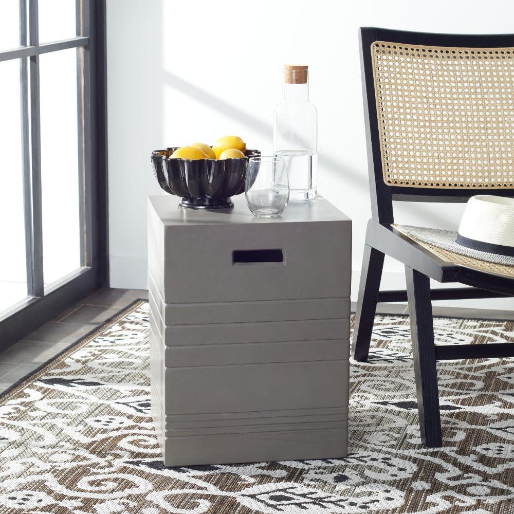 Deidara Concrete Indoor/Outdoor Accent Stool - Dark Grey - Safavieh