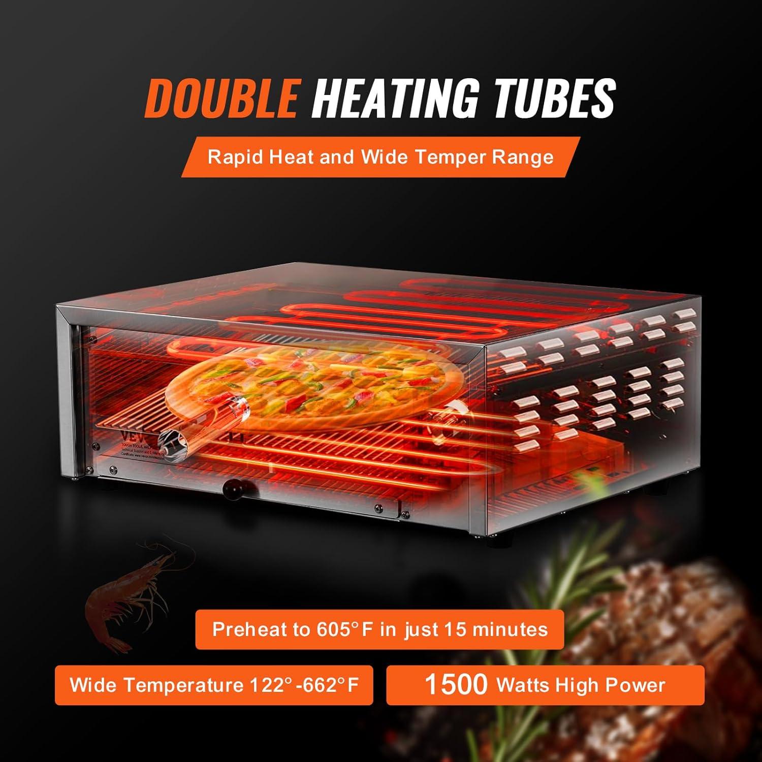 VEVOR 12-Inch Stainless Steel Electric Pizza Oven with Adjustable Temperature