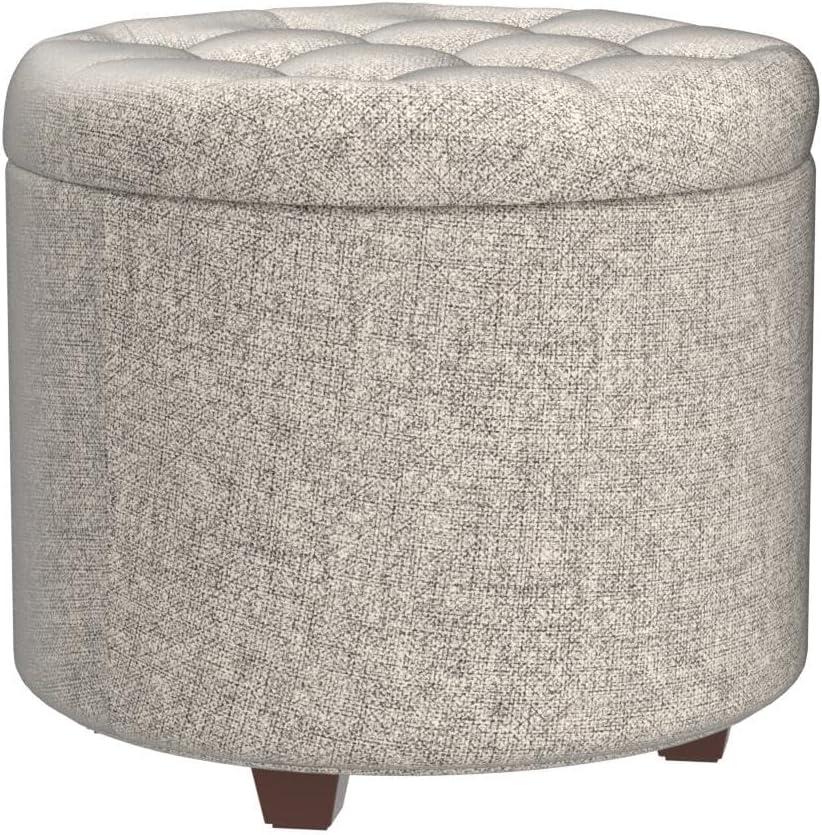 Ornavo Home Decor Round Ottoman with Storage, Round Vanity Chair Stool Ottoman Pouf with Storage for Living Room and Bedroom, Linen Beige