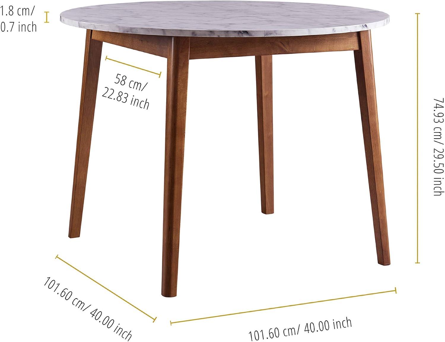 Ashton 40" Round White Faux Marble Dining Table with Walnut Base