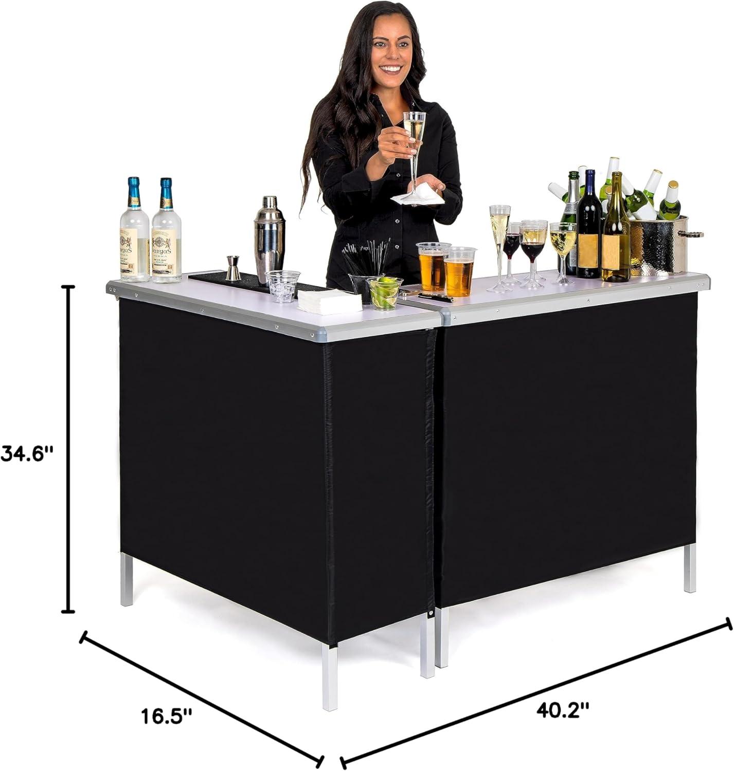 Black Portable Double Bar Table Set with Carrying Case